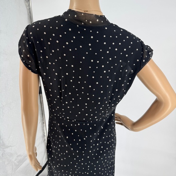 Talbots Women's Black Polka Dot 100% Silk Midi Dress Short Sleeve Size 8 - Picture 16 of 16